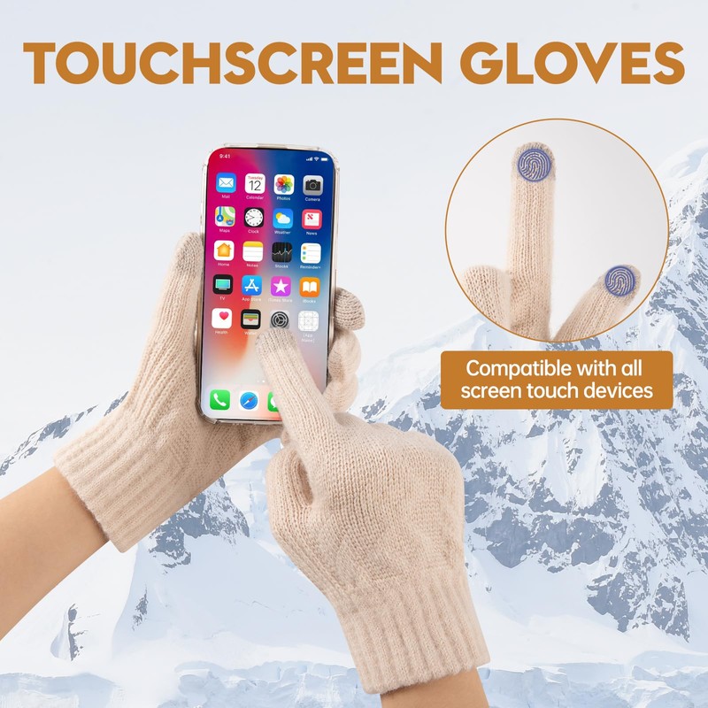 Bodvera 4 Pairs Womens Winter Gloves with Touchscreen Fingers Knit