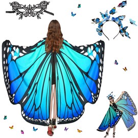 Sundonix Fancy Dress Butterfly Cape for Women - Colourful Carnival Costume Women, Ideal for Carnival, Fancy Dress and Cosplay (Polyester, Single-sided Print, Blue)
