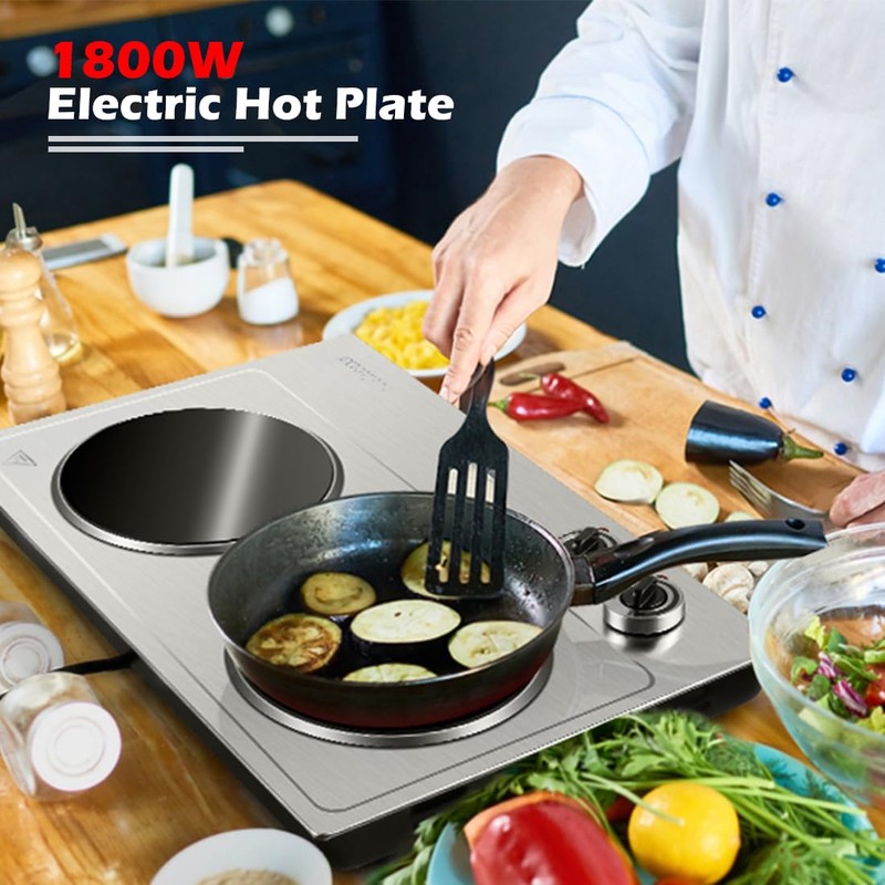Double Burner, CUSIMAX 1800W Ceramic Electric Hot Plate for Cooking,