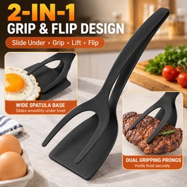 2-in-1 Grip Flip Spatula Tongs for Cooking – Easy Gripping and Flipping Tool for Eggs, Pancakes, Fish and More