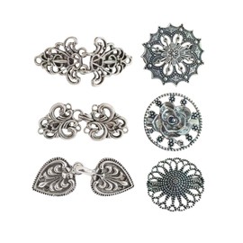 TUKEVA Pack of 6 Cardigan Clip Round Cardigan Clip Vintage Small Round Vintage Flowers Cardigan Clips Closures for Open Cardigans for Shirt Clothing Pullover Scarves DIY Decoration (Silver)
