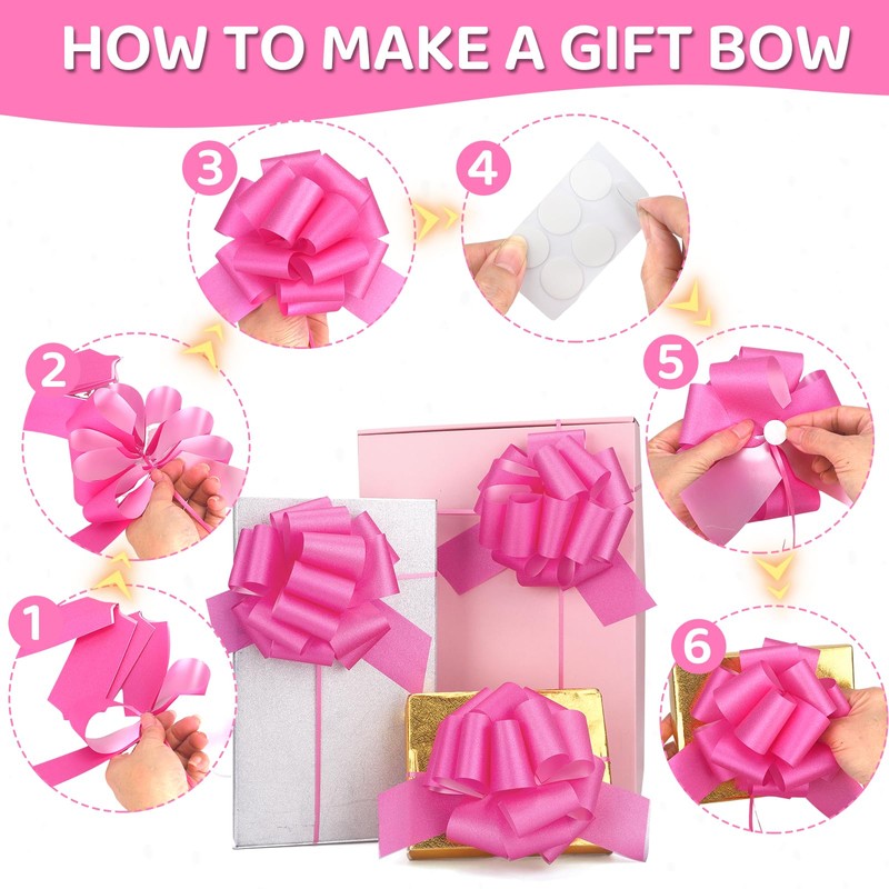 12 pcs Rose Pink Pull Bow Large Glitter Gift Wrapping