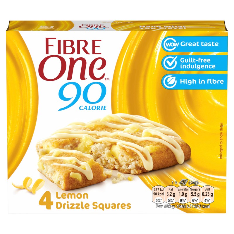 Fibre One 90 Calorie Lemon Drizzle Squares 7 x 4