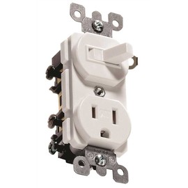 Leviton Combination, 15 Amp, 120 Volt AC Toggle Switch, and 15 Amp, 125 Volt 5-15R Tamper Resistant Receptacle, Grounding, T5225-W, White