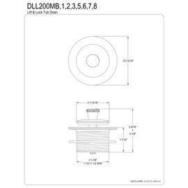 Kingston Brass DLL207 Brass Lift & Lock Tub Drain, Brushed Brass, 2-9/16"~ 2-1/8" (L) x 2-7/8" (W)