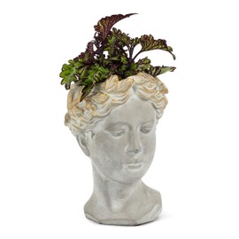 Abbott Collection Aphrodite Head Planter – Medium Indoor and Outdoor Planter Pots - Whimsical Woman Statue Head Planter for Flowers and Succulents (8.5 inch, Grey/Gold)