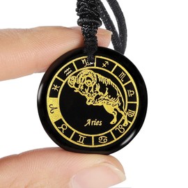 TUMBEELLUWA Aries Constellation Necklace Black Obsidian Crystal Stone Pendant Amulet with Adjustable Cord