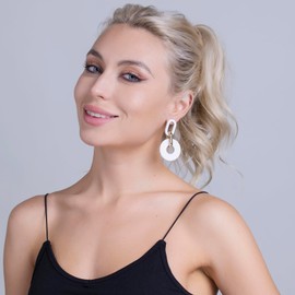 RUOFFETA Acrylic Rectangle Earrings, Fashion Acrylic Square/Oval/Hoop Statement Drop Earrings for Women(White Round)