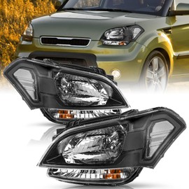 TUSDAR Halogen Headlamp Assembly Replacement Fit for 2010 2011 Kia Soul Headlight Black Housing Clear Reflector Passenger and Driver Side