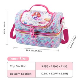 RLGPBON Kids Double Decker Cooler Insulated Lunch Bag, Lunch Box for Girls,Mermaid Lunch Bag Toddler Teen Girls,School Daycare Cute Travel bags
