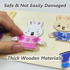 LilyBeauty Wooden Bunny Family Dress-up Puzzle Box for Toddlers(72pcs),Change Clothes Puzzle Games, Preschool Learning Activities Toys for Kids Ages 3+