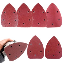 60 PCS Mouse Detail Sander Pads, 5 Holes Triangle Sandpaper, 60/80/100/120/180/240 Grits Assorted Sanding Pads, Electric Sander Sandpaper Hook and Loop for Orbit Orbital Sander, All Oscillating Tools