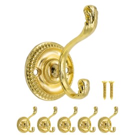 Fuxxer® Antike Garderoben-Haken, Eisen-Haken, Antik Design, 75x50mm, 5er Set, Messing, Gold