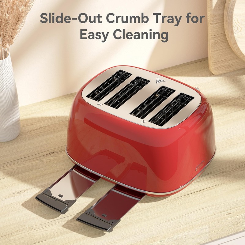 Toaster 4 Slice, Retro Stainless with 6 Bread Shade Settings,1.5''Wide