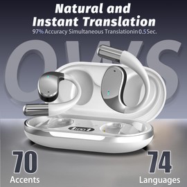 AI Translation Earbuds Real Time, 144 Language Translator Earbuds, 3-in-1 Open Ear Wireless Bluetooth Earbuds, Translation Device for Travel Business Learning Compatible with iOS and Android, White