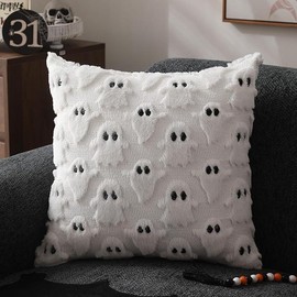Pillow Covers 18x18 inch Set White Ghost Throw Pillow Cases Soft Plush Faux Fur Wool Couch Cushion Case for Chair Bedroom Living Room Decor Decoration - Quantity: 1 pc
