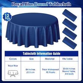 Buryeah 12 Pcs 84 Inch Navy Blue Round Plastic Disposable Table Cloth Waterproof Tablecloth Circle Table Covers for Bridal Wedding Birthday Graduation Party Gender Reveal Baby Shower