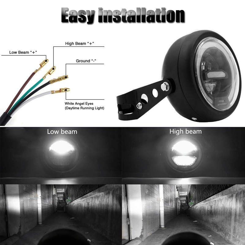 kucehiup 6.5 Inches Round Motorcycle LED Headlight with Brackets Assembly