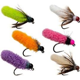 12 Tungsten Beadhead Mop Flies Assortment | Mop Jig Tungsten Bead and Barbed Hooks | Fly Fishing Flies for Trout Size #10, 12, 14, 16