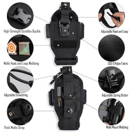 TACTICAL GEEK EXT10 Universal Radio Pouch, Molle Holster Accessories for Walkie Talkies, Radios Storage Case, Walkie Talkies Case Carrier Nylon Carry Bag, Adjustable Radio Holder for Portable Black