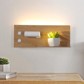 Modern LED Wall Sconce for Bedroom,Wood Plug in Wall Light fixtures with Shelf, 2- Light Wall Mount Reading lamp, Left Switch, White
