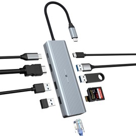 10 in 1 USB C Hub, TymypUSB C Adapter Docking Station, 4K HDMI for Mac Pro/Air with LAN RJ45, USB C 3.0, 100W PD, 2 USB A 3.0, 2 USB 2.0, SD/TF for Mac Pro/Air/Windows Surface Pro 7