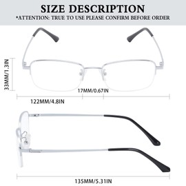 Blue Light Blocking Reading Glasses for Men Women Half Frame Metal Eyeglasses with Spring Hinge Anti Computer Glare Anti Eyestrain Lightweight Semi Rimless Readers Silver 2.5
