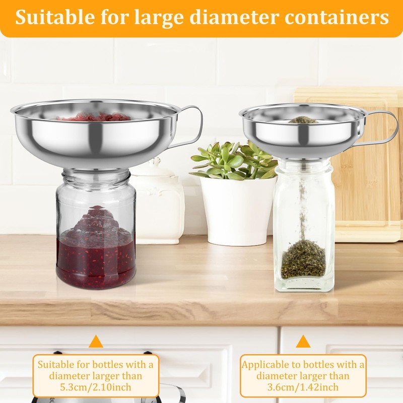 3 Pcs Canning Funnel with Strainer Stainless Steel Wide Mouth