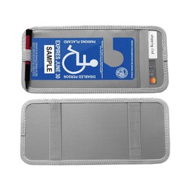 ZIMISI Handicap Placard Holder for Car, Universal Transparent Disabled Parking Permit Sign Protector, Auto Sun Visor Storage Clip Accessories with Pen Holder, Card Slot, Elastic Strap (Grey)