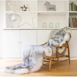 HUAHOO Premium Genuine Sheepskin Rug White Grey Real Australia Sheepskin Natural Luxury Fluffy Lambskin Fur Area Rug Seat Covers for Kids Bedroom Sofa Chair Cover Double Pelt/2' x 6' Wolf Tip