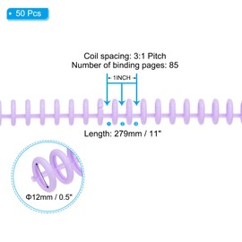 PATIKIL 12mm(1/2") Plastic Spiral Binding Coils, 50 Pcs Binding Spirals 85 Sheet Capacity 3:1 Pitch Binding Spirals for Binding Paper Sheets, Purple Pink