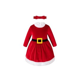 bakjuno Baby Girls Christmas Santa Costumes Dress Birthday Party Christmas Xmas Cosplay Dress Up With Headband (12-18 Months)