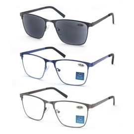 OLOMEE Reading Glasses Men +2.75 Blue Light Blocking Square Magnifying Readers Blue Ray Cheaters Glasses Metal Frames 3 Pack