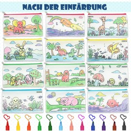 ICEPAPA, 12 Pencil Cases for Painting for Children and 12 Wax Crayons Stackable (12 Colours in 1), Perfect for Small Gifts for Children, Guest Gift, Children's Birthday, Wedding Favours