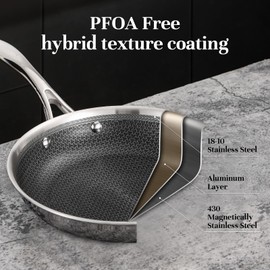 DELUXE Hybrid Nonstick 12-Inch Fry Pan with Tempered Glass Lid, Skillet with Stay-Cool Handles, Dishwasher&Oven Safe, PFOA Free Compatible with All Cooktops