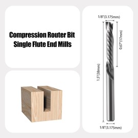 Compression CNC Router Bit Set 1/8 Inch Shank 3.175mm Cutting Dia. 17mm CL. 38mm OVL. Solid Carbide Up&Down Single Flute CNC Bits for Wood Cutting (5PCS)