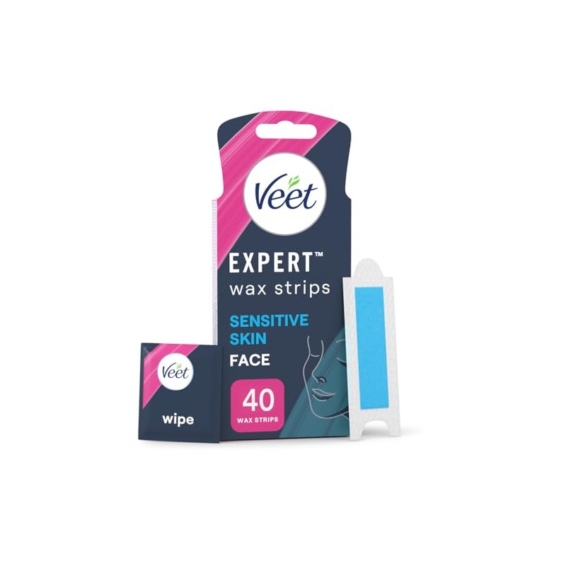 Veet Expert Face Cold Wax Strips, Sensitive Skin, 40 Strips,