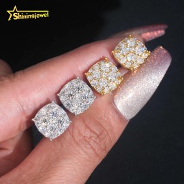 925 Silver Jewelry Pass Diamond Tester 10mm Iced Out Moissanite Cluster Stud Earrings Hip Hop Screw Back EarringsSize: 7.5mm, Color: Silver