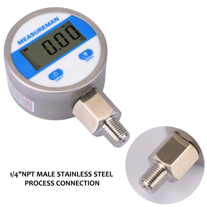 MEASUREMAN 2-1/2" dial, Digital Industrial Pressure Gauge with 1/4" NPT