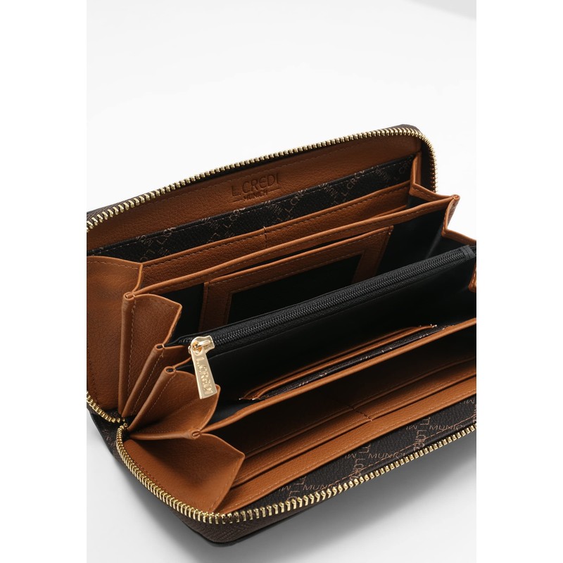 L.CREDI Filiberta Wallet with Label Applications, brown, Modern, elegant