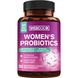 Women's Probiotics, 100 Billion CFU 36 Strains, with Prebiotics & Digestive Enzymes, Organic Cranberry, Boost Digestive, Vaginal & Urinary Health, Delayed-Release, 30 Vegan Caps