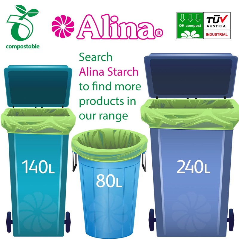 30 x Alina 80L Compostable Bin Liner/Garden Compost Sack/Biodegradable Green