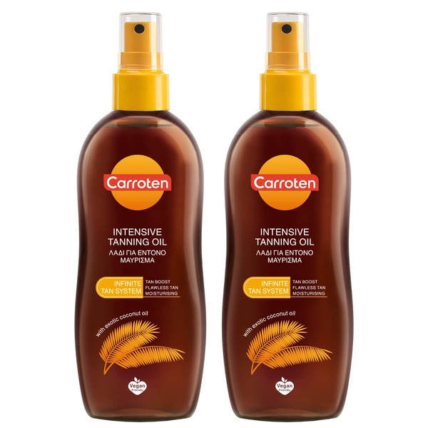 Carroten Intensive Tanning Oil SPF 0, 300 ml (Pack of 2) - Tanning Accelerator with Carrot and Coconut Oils - Vegan Tanning Oil with Vitamins A & E