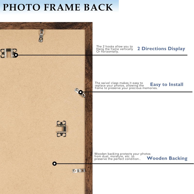 11x16 Picture Frame Deep Brown for Wall Hanging, Wood 11