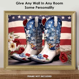 American Flag Military Wall Art, USA Decorations for Home Decor: 'Patriotic Boots' 11x14 Wall Art, Patriotic American Decorations for Home - 4th of July, Army, Navy, & Veterans Day