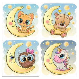 DCIDBEI 4 Pack Diamond Painting Children Girls 30 x 30 cm DIY 5D Diamond Painting Pictures Children Painting by Numbers Unicorn Embroidery Pictures Cat Bead Pictures Adult Owl Daiments Painting Bear