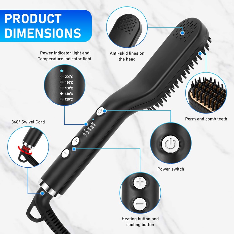 Focenat 2 in 1 Beard Straightener for Men, Mini Straightener,