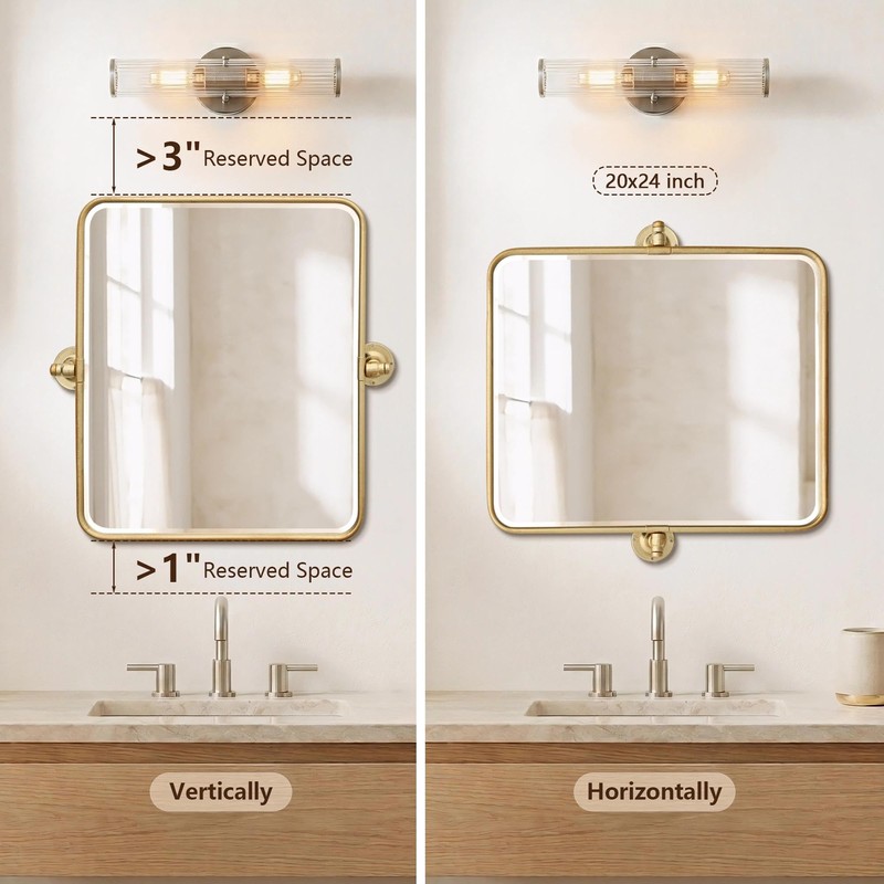 Besdomus Bathroom Pivot Wall Mirror: 20"x24" Gold Tiltable Beveled HD