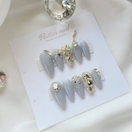Silver Snow Dropstone Handmade Nail Tips❄ - Long Square / 실버 스노우 드롭스톤 수제네일팁❄ - 롱스퀘어
