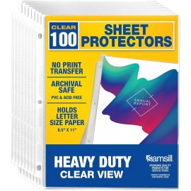 100 Pack Heavy Duty Sheet Protectors Crystal Clear 8.5x11" Page 3 Ring Binder
